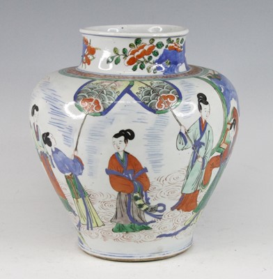 Lot 2368 - A Chinese wucai vase, of baluster form, enamel...