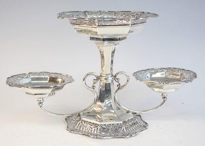 Lot 2111 - An Edwardian silver triform table centrepiece,...