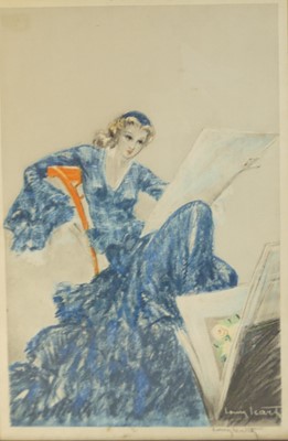 Lot 705 - Louis Icart (1888-1950) - Seated lady in a...