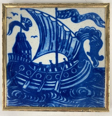 Lot 534 - A set of three earthenware tiles in the style...