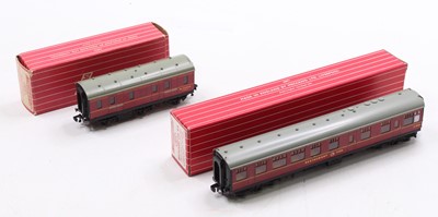 Lot 523 - Two maroon Hornby-Dublo maroon passenger train...