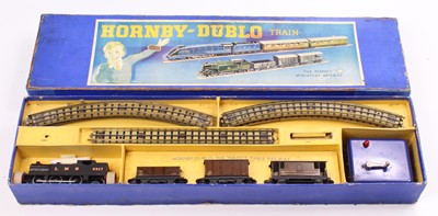 Lot 526 - Pre-war Hornby-Dublo EDG7 LMS tank goods set...