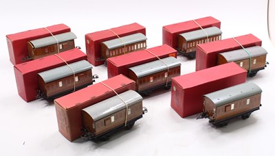 Lot 296 - Eight post-war Hornby No.1 NE teak passenger...