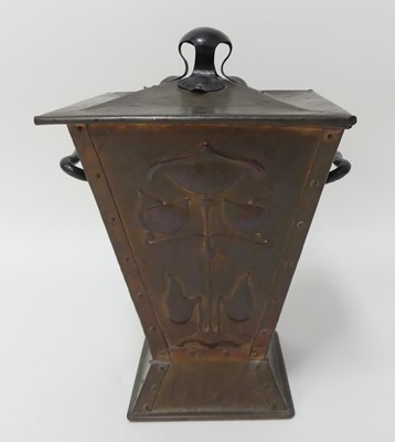 Lot 635 - An Art Nouveau copper coal purdonium and cover,...