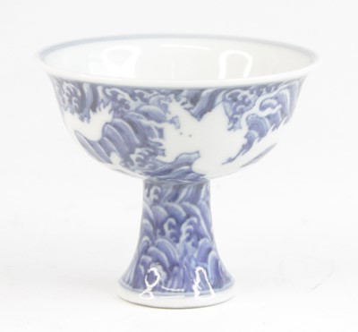 Lot 2361 - A Chinese blue and white porcelain stem cup,...