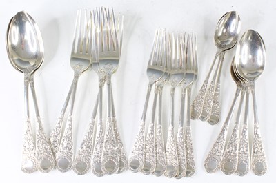 Lot 2106 - A Victorian silver harlequin suite of cutlery,...