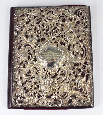 Lot 2110 - A Victorian silver mounted desk blotter, the...