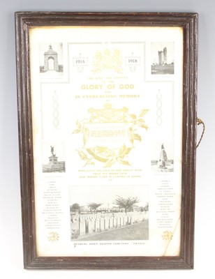 Lot 147 - A WW I memorial print, For King and Country to...