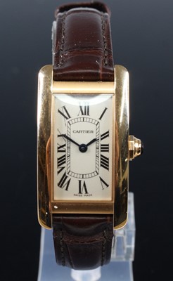 Lot 2267 - A lady's 18ct gold Cartier Tank Amercaine...