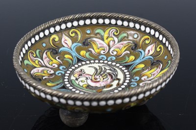 Lot 2115 - A white metal and enamel footed small bowl,...