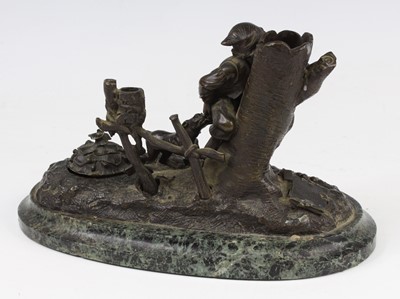 Lot 28 - A circa 1900 bronze inkstand, of oval form,...