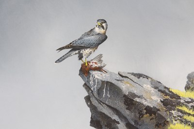 Lot 464 - David Ord Kerr, (b.1951), Hawk and prey on a...