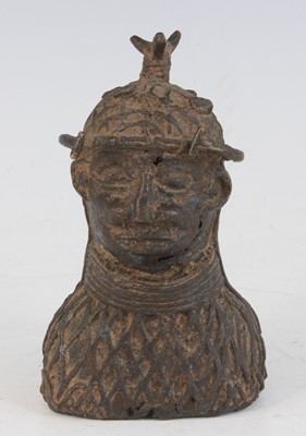 Lot 2285 - A lost wax process cast metal male bust, Benin,...