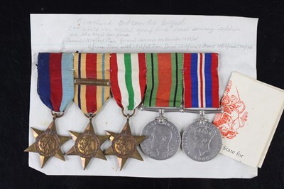 Lot 93 - A WW II group of five medals, mounted for wear...