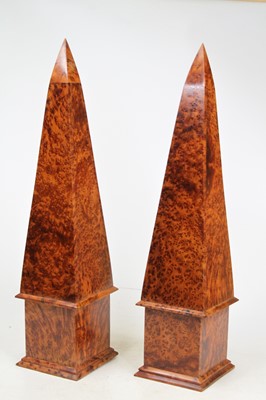 Lot 12 - A pair of 20th century amboyna table obelisks,...