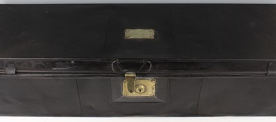 Lot 309 - A black painted tin uniform trunk with brass...