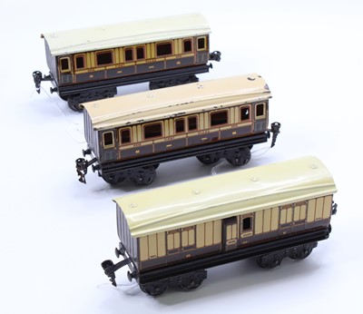 Lot 304 - Three bogie coaches LNWR brown & cream by...