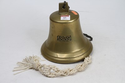 Lot 63 - A brass ship's bell, dated 1839, height 19cm