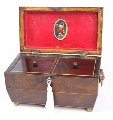 Lot 67 - A Regency rosewood twin compartment tea caddy,...