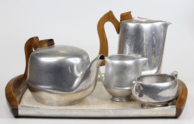 Lot 213 - A piquet ware metal four piece and coffee...