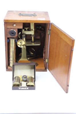 Lot 112 - A 19th century brass monocular microscope, the...