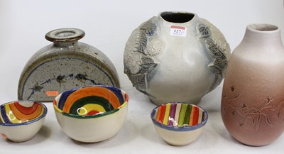 Lot 127 - A collection of six studio pottery vases and...