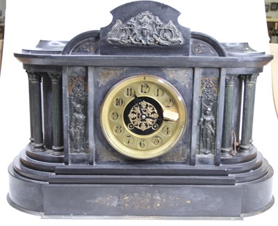 Lot 139 - A Victorian slate mantel clock, of...