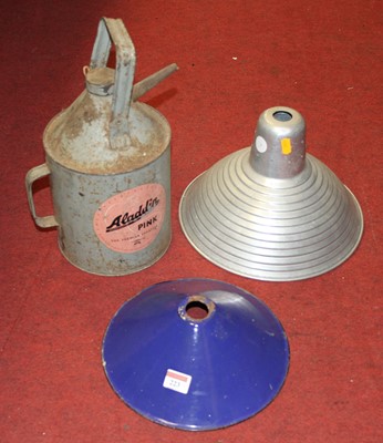 Lot 223 - A blue enamel industrial ceiling light shade,...