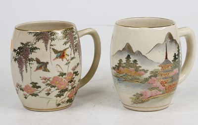 Lot 244 - A near pair of Japanese satsuma tankards, each...