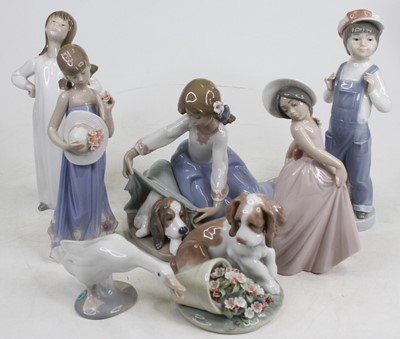 Lot 249 - Seven Lladro porcelain figures and animals,...