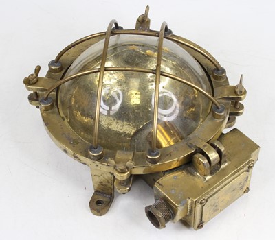 Lot 251 - An antique brass ship's bulkhead light, height...