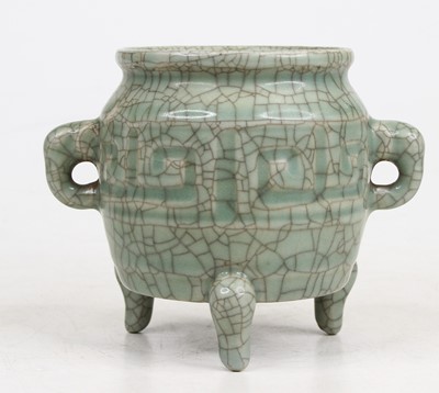 Lot 257 - A Chinese celadon crackle glazed censer,...