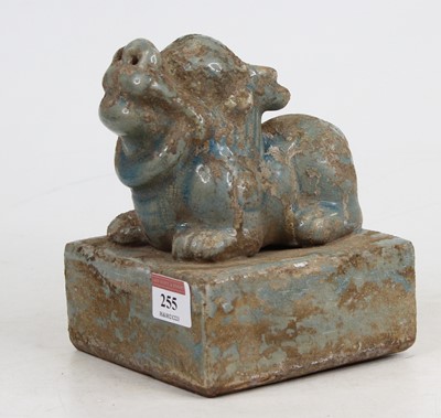 Lot 255 - A Chinese  blue crackle glazed zoomorphic...