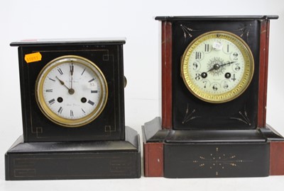 Lot 179 - A late Victorian black slate mantel clock,...