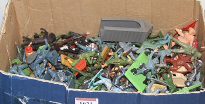 Lot 1621 - Two trays of plastic and diecast miniatures...