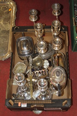 Lot 331 - A box of assorted silver plated wares, to...