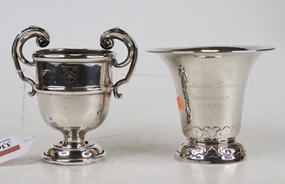 Lot 336 - A George V silver twin handled pedestal trophy...