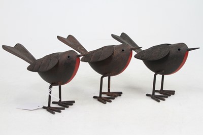 Lot 280 - Three metal models of robins, each height 11cm