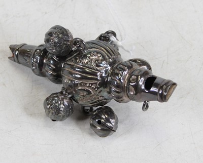 Lot 345 - A circa 1900 baby's silver teething rattle...