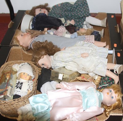 Lot 767 - Two boxes of dolls, to include bisque headed...