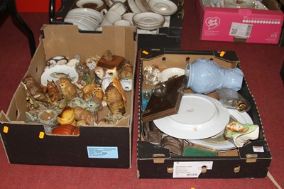 Lot 716 - Two boxes of mixed ceramics and owl ornaments