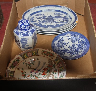 Lot 722 - A set of three Chinese blue and white oval...