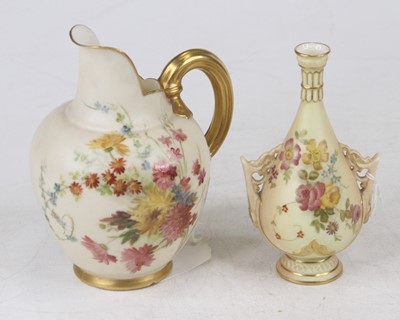 Lot 600 - A Royal Worcester blush ivory cleft jug, shape...