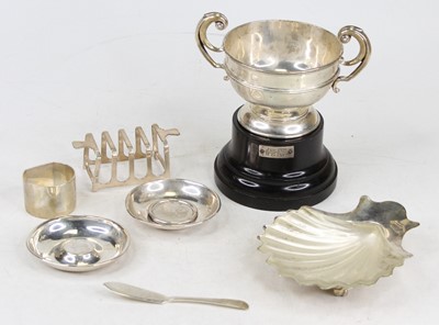 Lot 378 - A silver twin handled pedestal trophy cup,...