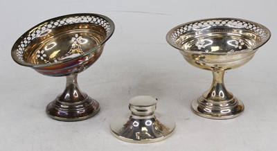 Lot 381 - A pair of silver pedestal bonbon dishes, on...