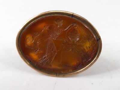 Lot 406 - A gilt metal and carnelian(?) set fob seal...