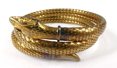 Lot 434 - A gilt metal cuff bangle fashioned as a snake