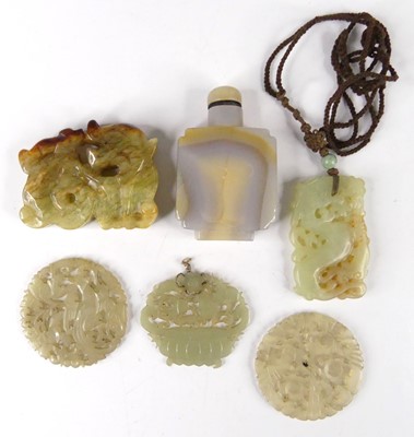 Lot 480 - Assorted Chinese russet jade pendant carvings;...