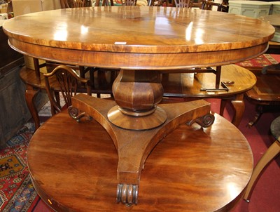 Lot 1319 - A William IV flame mahogany circular tilt-top...