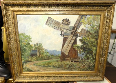 Lot 1001 - M Watling - Windmill on a country track, oil...